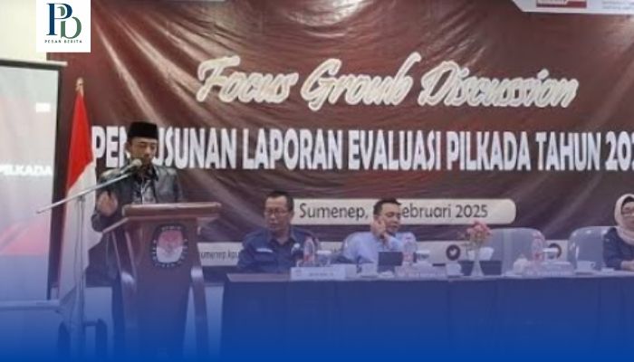 Ketua KPU Sumenep, Nurussyamsi, bersama sejumlah stakeholder menghadiri Focus Group Discussion (FGD) Evaluasi Pilkada 2024 di Hotel El Malik, Sumenep, Selasa (25/2/2025).